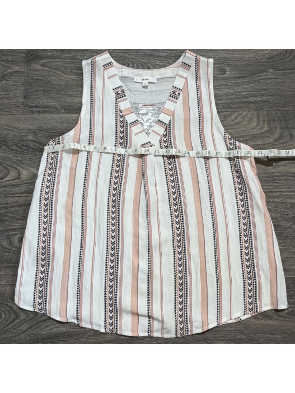 Mine Tank Top Large Pink Black Striped Geometric Sleeveless V Neck Rayon Blend - Picture 5 of 10